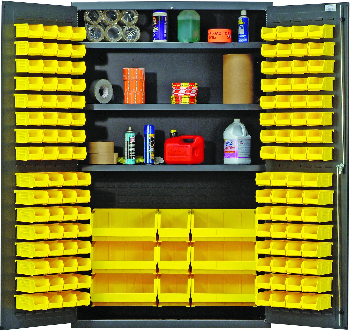 Quantum QSC-48SYL Heavy-Duty 48" Bin Cabinet, 48"W x 24"D x 78"H, 400 lb capacity, Gray