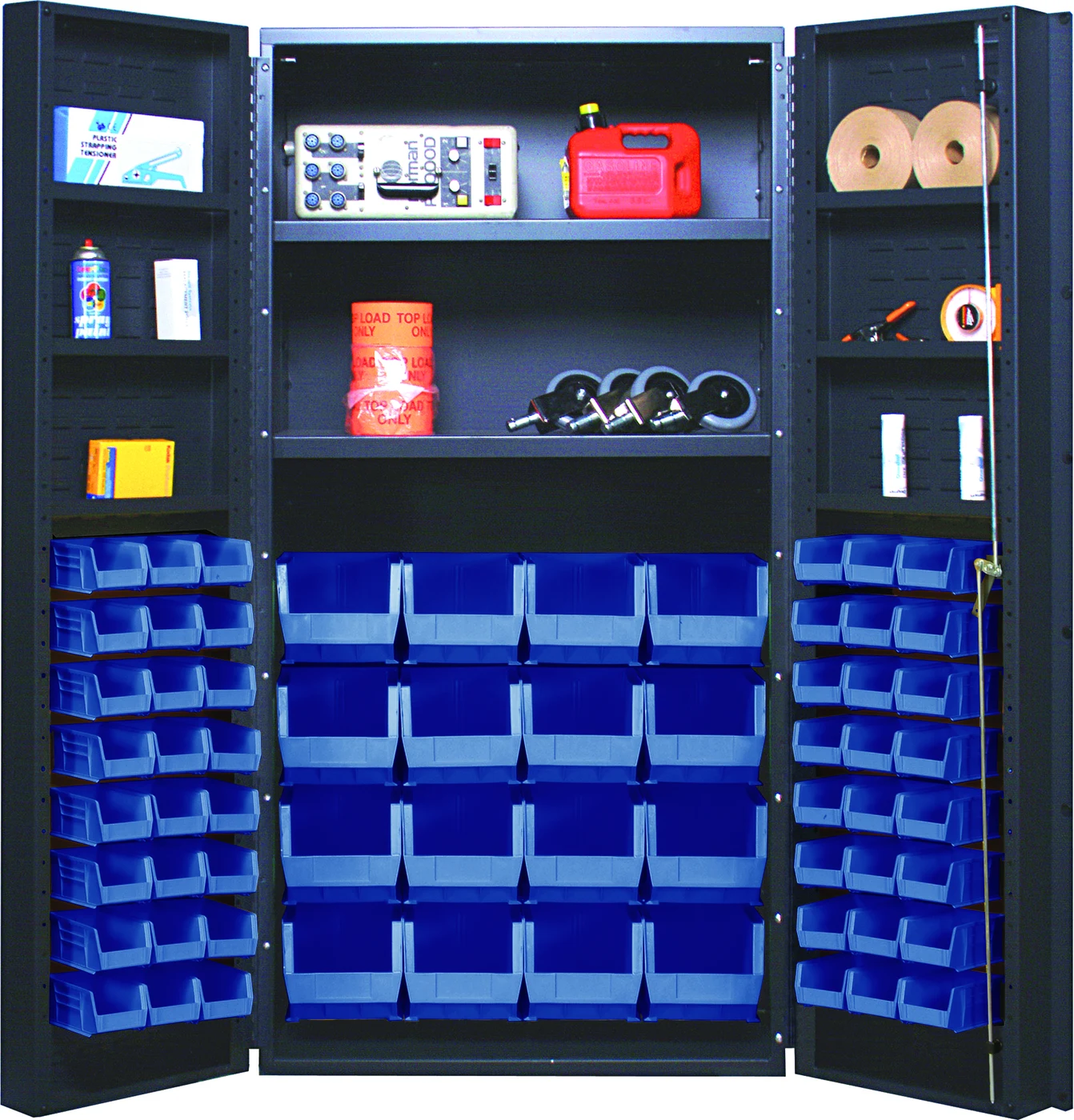 Quantum QSC-64-2S-6DSBL Heavy-Duty 36" Bin Cabinet, 36"W x 24"D x 72"H, 800 lb capacity, Gray