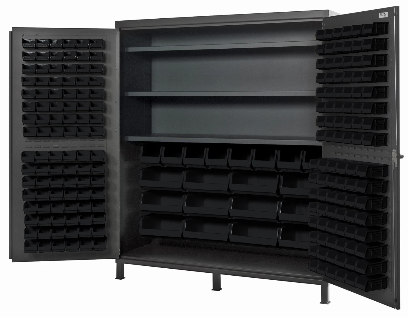 Quantum QSC-72SBK Heavy-Duty 72" Bin Cabinet, 72"W x 24"D x 84"H, 500 lb capacity, Gray