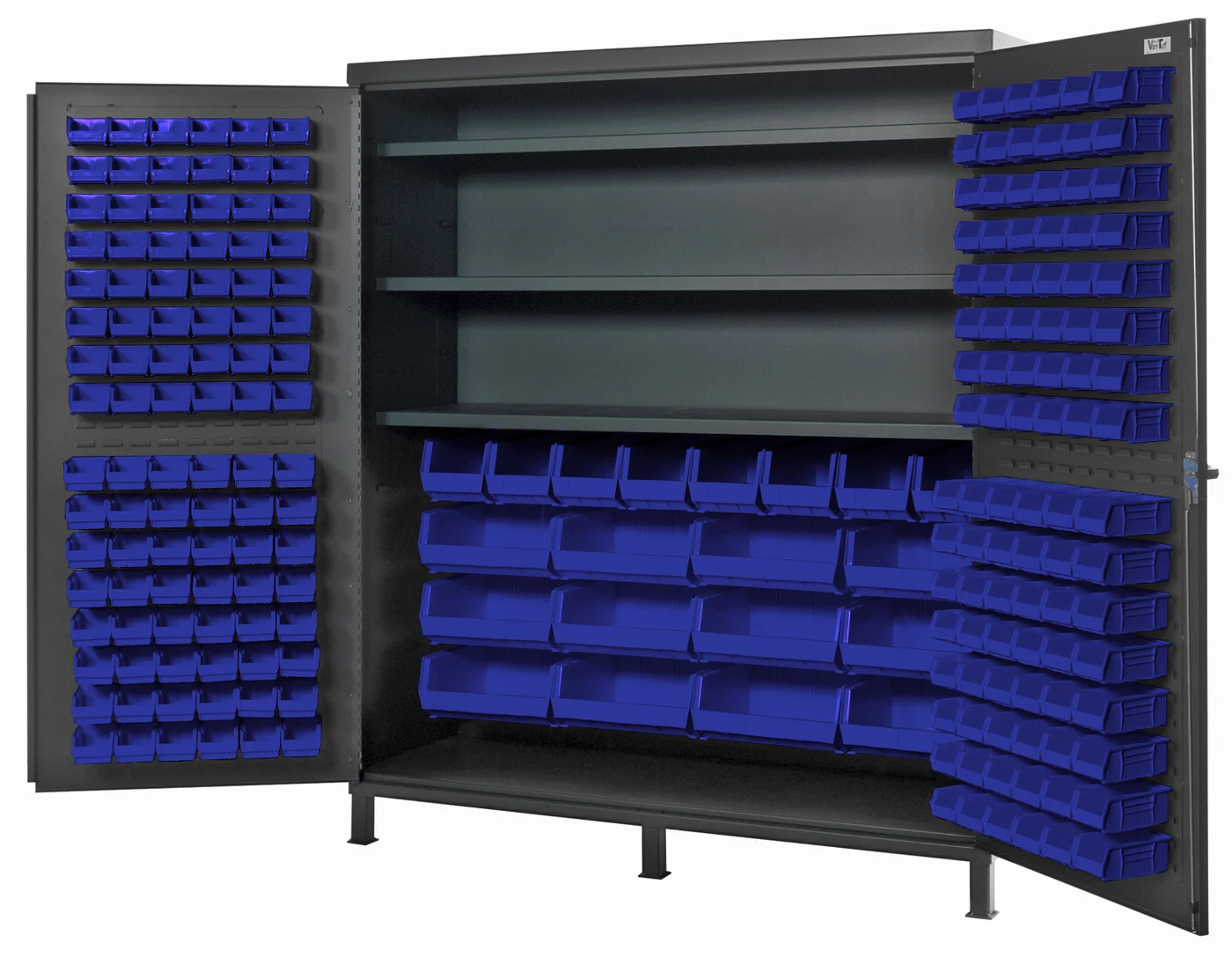 Quantum QSC-72S-84BL Heavy-Duty 72" Bin Cabinet, 72"W x 24"D x 84"H, 500 lb capacity, Gray