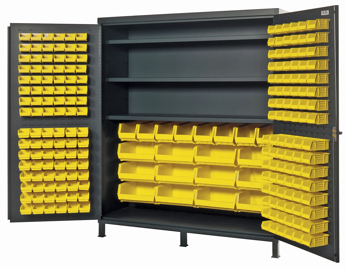 Quantum QSC-72S-84YL Heavy-Duty 72" Bin Cabinet, 72"W x 24"D x 84"H, 500 lb capacity, Gray