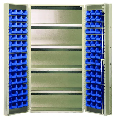Quantum QSC-BG-36-32-4ISBL Heavy-Duty 36" Bin Cabinet, 36"W x 24"D x 72"H, 800 lb capacity, Beige