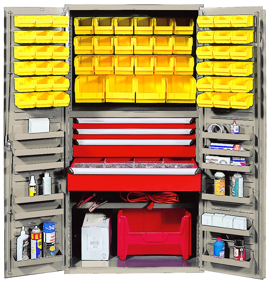 Quantum QSC-BG-3672-4DYL Heavy-Duty 36" Bin Cabinet, 36"W x 24"D x 72"H, 800 lb capacity, Beige