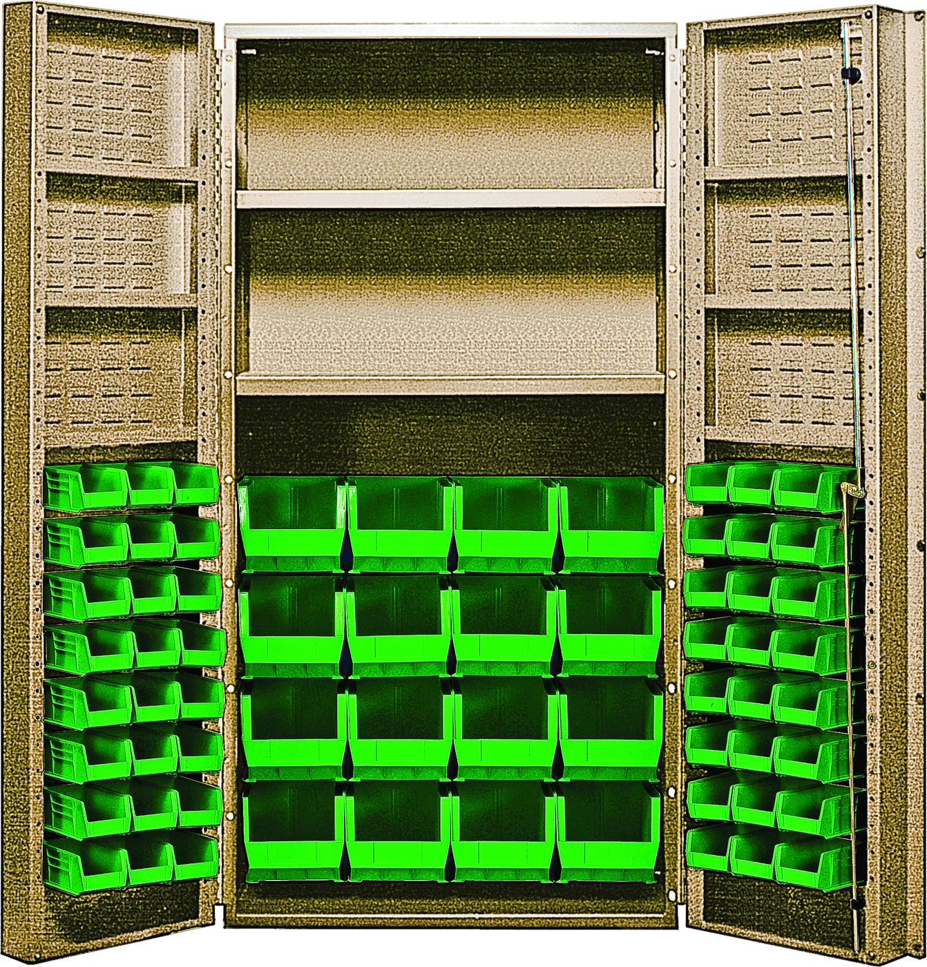 Quantum QSC-BG-64-2S-6DSGN Heavy-Duty 36" Bin Cabinet, 36"W x 24"D x 72"H, 800 lb capacity, Beige
