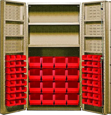 Quantum QSC-BG-64-2S-6DSRD Heavy-Duty 36" Bin Cabinet, 36"W x 24"D x 72"H, 800 lb capacity, Beige