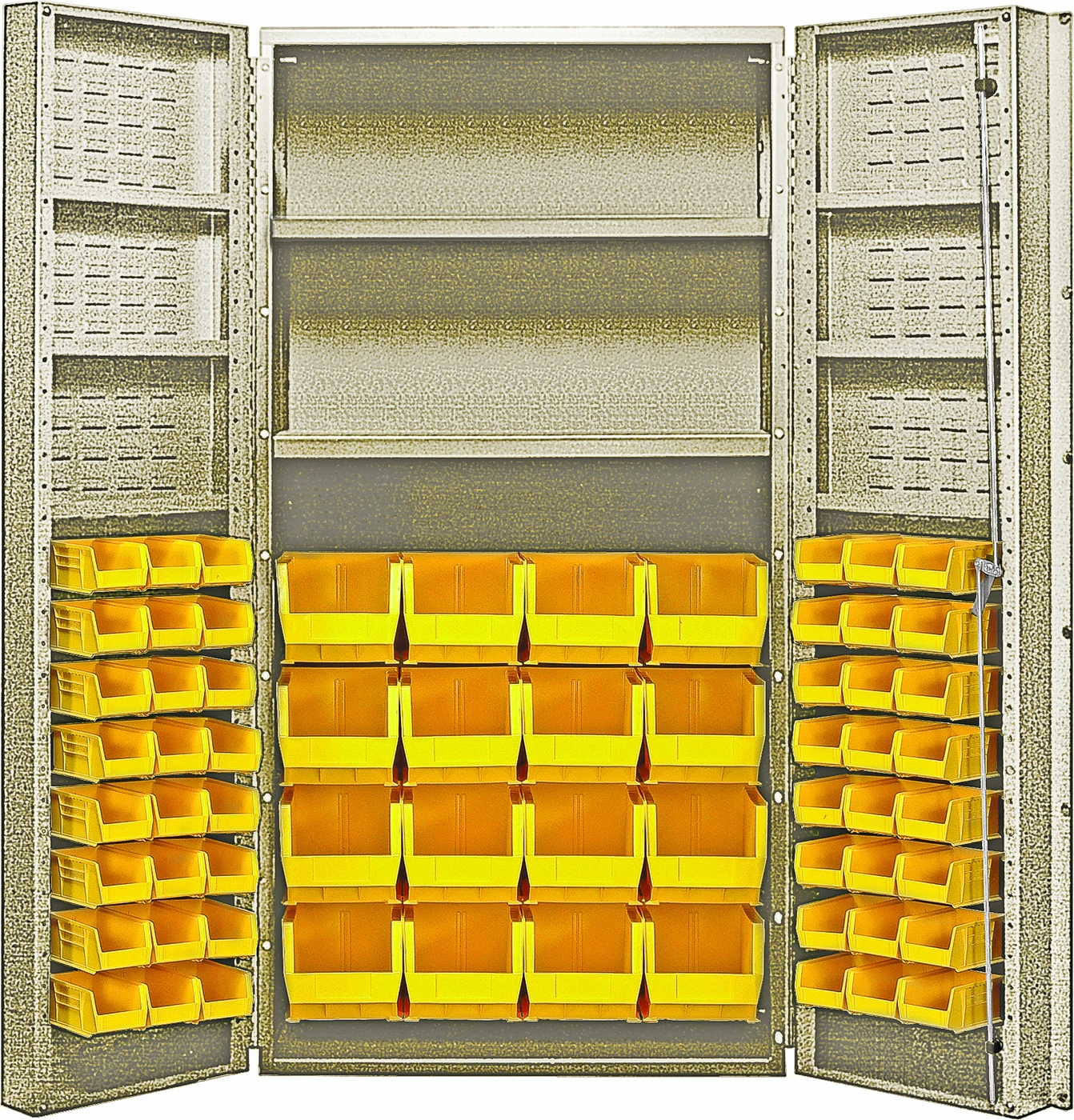 Quantum QSC-BG-32-2S-6DSYL Heavy-Duty 36" Bin Cabinet, 36"W x 24"D x 72"H, 800 lb capacity, Beige
