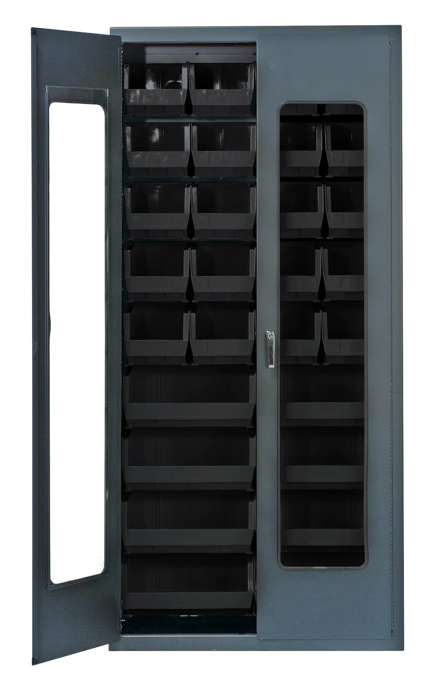 Quantum QSC-C240250BK Heavy-Duty 36" Bin Cabinet, 36"W x 18"D x 78"H, Gray
