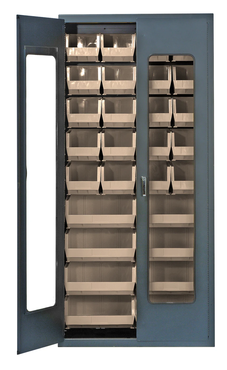 Quantum QSC-C240250IV Heavy-Duty 36" Bin Cabinet, 36"W x 18"D x 78"H, Gray