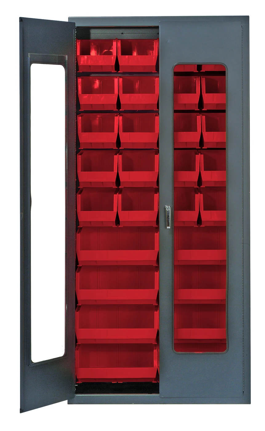 Quantum QSC-C240250RD Heavy-Duty 36" Bin Cabinet, 36"W x 18"D x 78"H, Gray