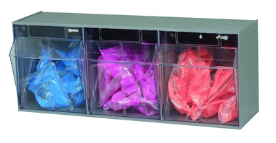 Quantum QTB301GY Tip Out Bin, 11-13/16"W x 11-3/4"D x 13-7/8"H, Gray/Crystal — in use
