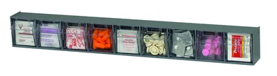 Quantum QTB309GYNC Tip Out Bin, 23-5/8"W x 2-1/2"D x 3-1/8"H, Gray — in use