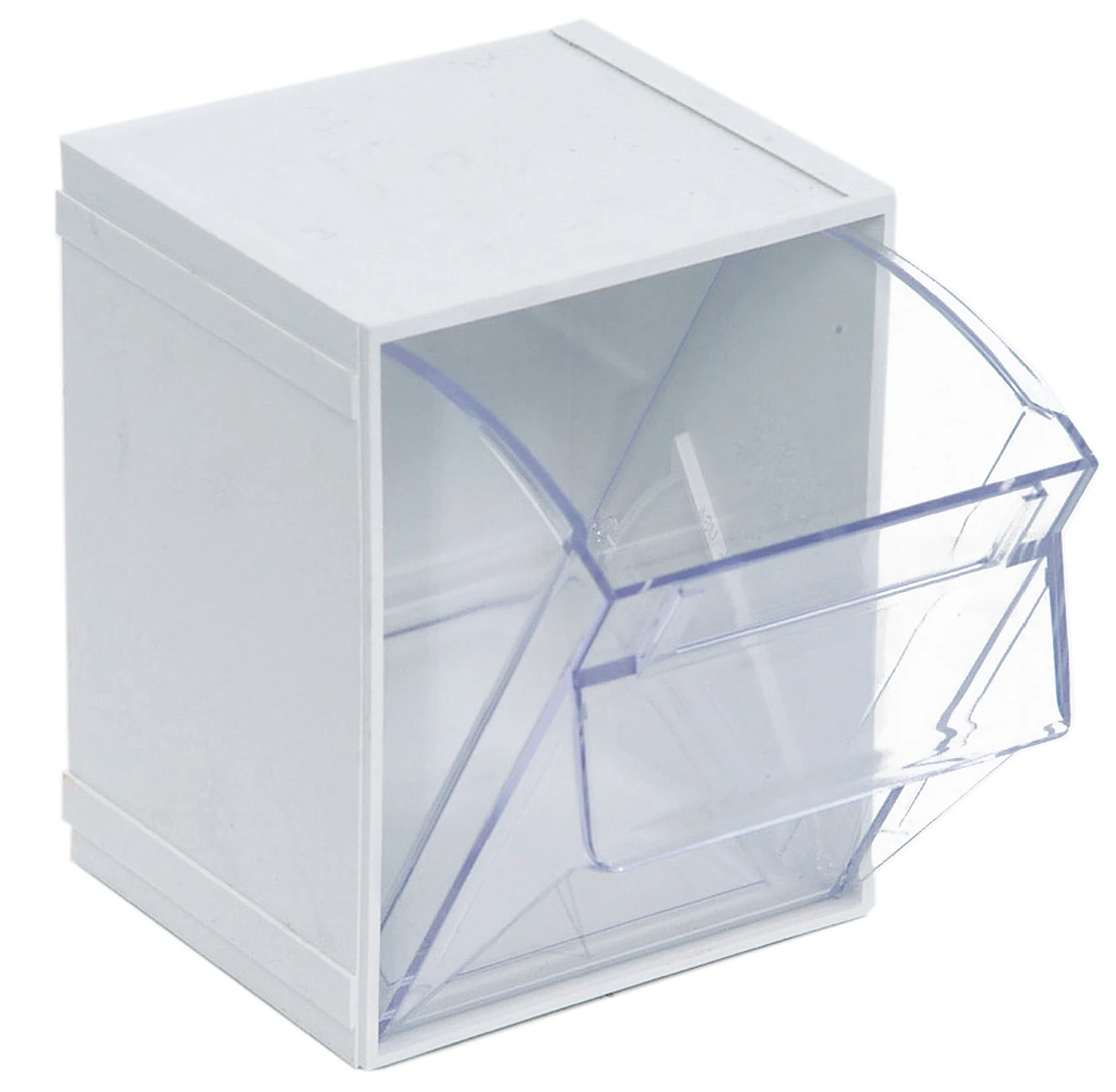 Quantum QTB405WTCS Tip Out Bin, 4-3/4"W x 5-1/4"D x 6-1/4"H, White/Crystal, Case of 5