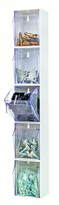 Quantum QTB405WTCS Tip Out Bin, 4-3/4"W x 5-1/4"D x 6-1/4"H, White/Crystal, Case of 5 — in use