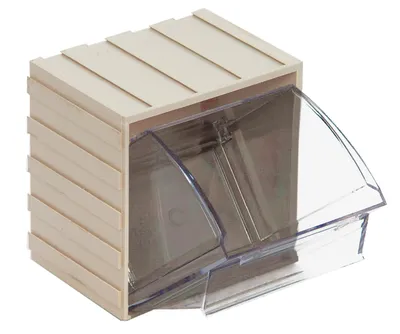 Quantum QTB406IVCS Tip Out Bin, 4-1/16"W x 3-5/8"D x 4-1/4"H, Ivory/Crystal, Case of 6