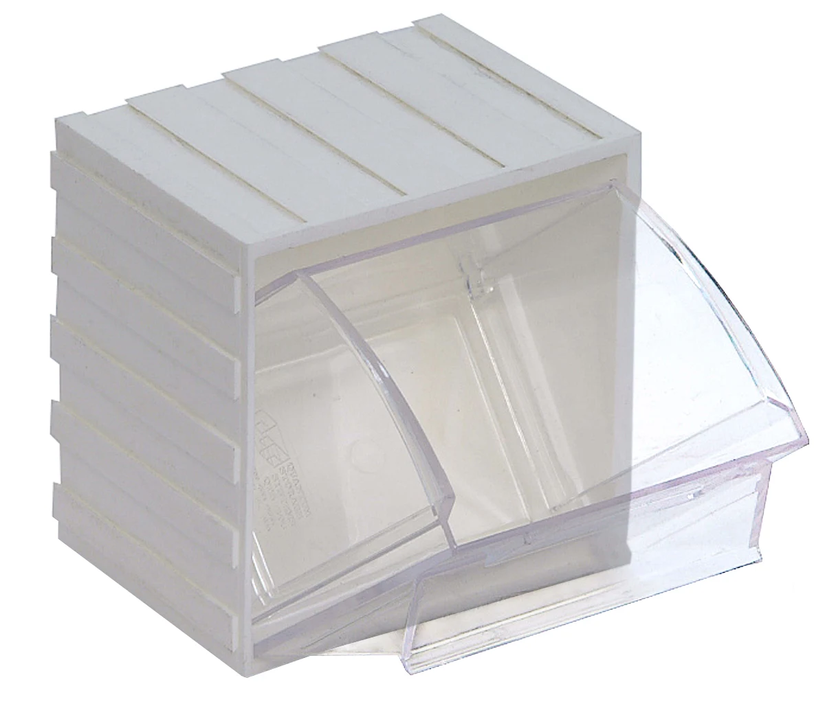 Quantum QTB406WTCS Tip Out Bin, 4-1/16"W x 3-5/8"D x 4-1/4"H, White/Crystal, Case of 6