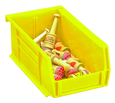 Quantum QUS221YLCS Stack & Hang Bin, 6"W x 9-1/4"D x 5"H, 25 lb capacity, Yellow, Case of 12 — in use