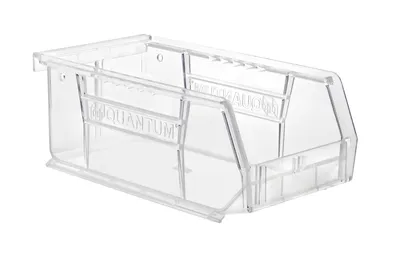 Quantum QUS220CCCS Stack & Hang Bin, 4-1/8"W x 7-3/8"D x 3"H, 15 lb capacity, Crystal Clear, Case of 24