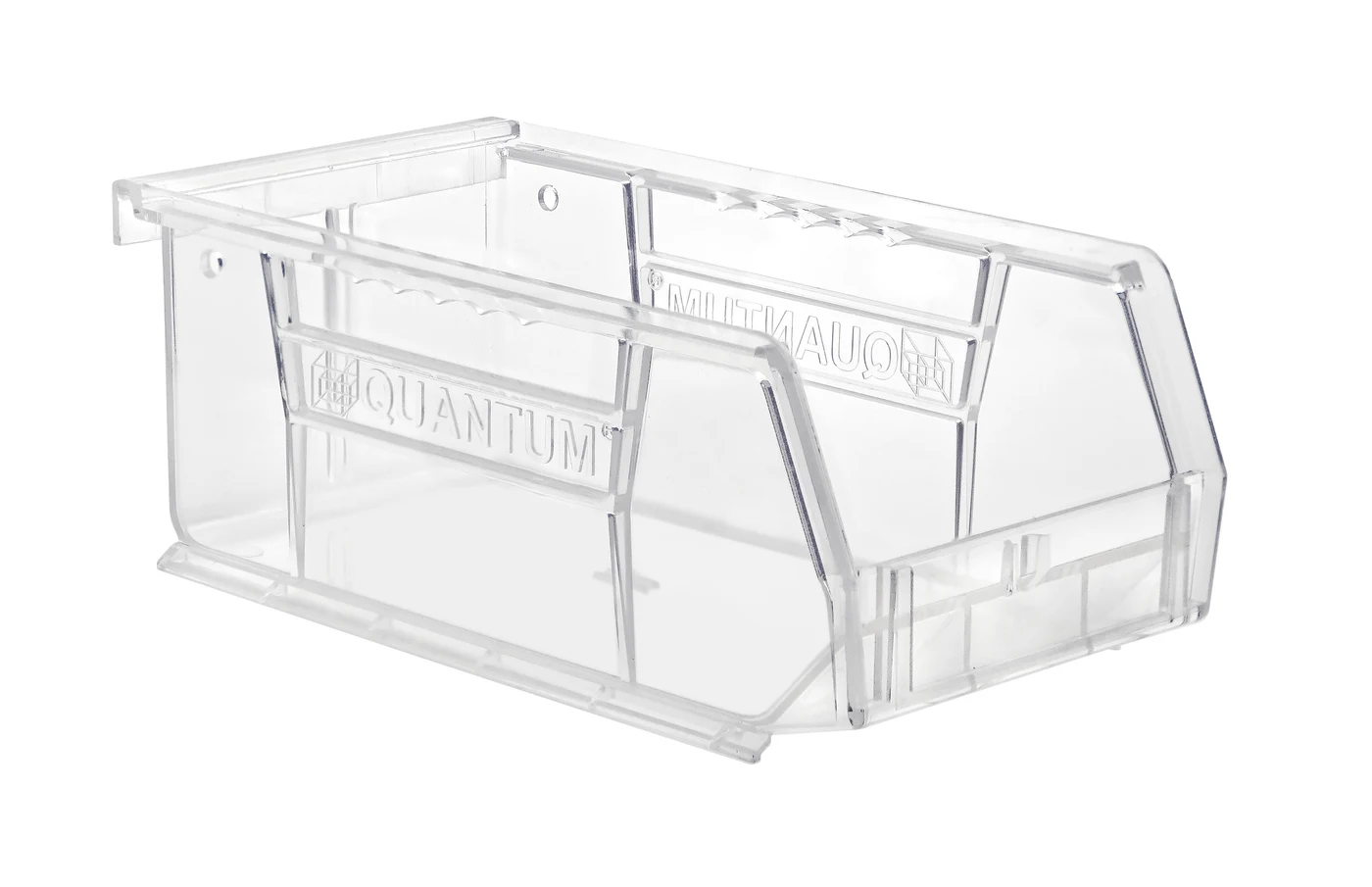 Quantum QUS220CCCS Stack & Hang Bin, 4-1/8"W x 7-3/8"D x 3"H, 15 lb capacity, Crystal Clear, Case of 24