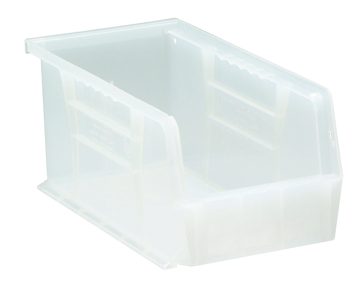 Quantum QUS230CLCS Stack & Hang Bin, 5-1/2"W x 10-7/8"D x 5"H, 35 lb capacity, Clear, Case of 12