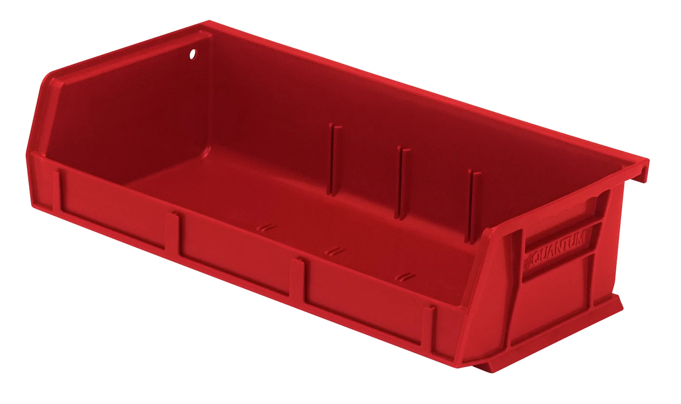 Quantum QUS232RDCS Stack & Hang Bin, 11"W x 5-3/8"D x 3"H, 35 lb capacity, Red, Case of 8