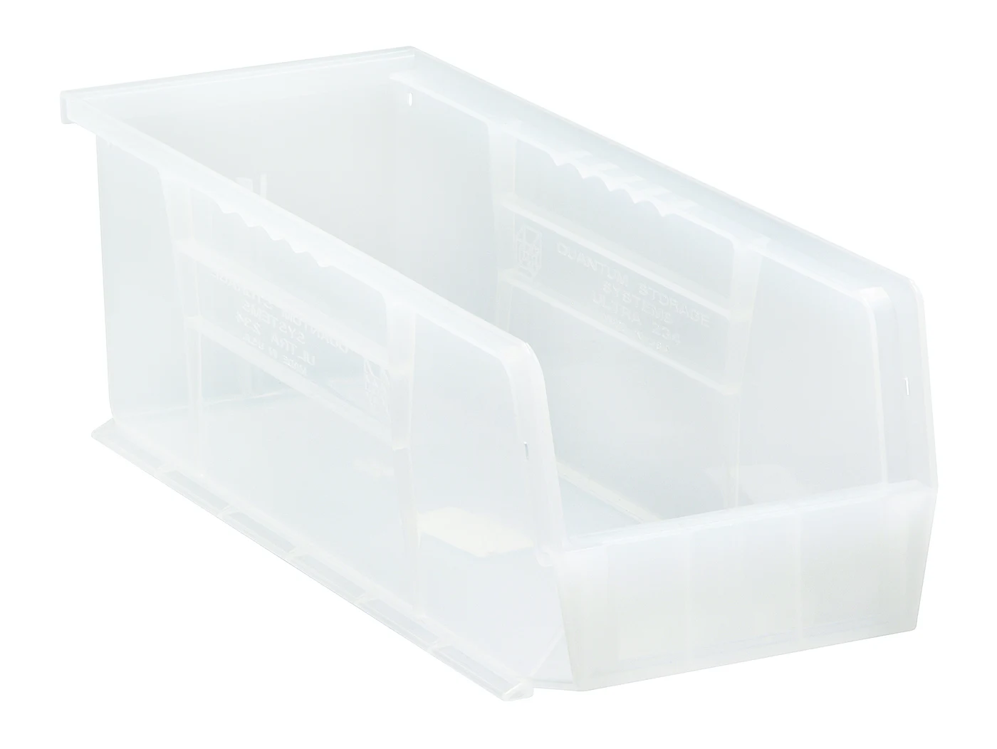 Quantum QUS234CLCS Stack & Hang Bin, 5-1/2"W x 14-3/4"D x 5"H, 55 lb capacity, Clear, Case of 12