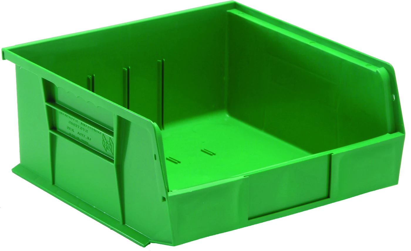 Quantum QUS235GNCS Stack & Hang Bin, 11"W x 10-7/8"D x 5"H, 55 lb capacity, Green, Case of 6