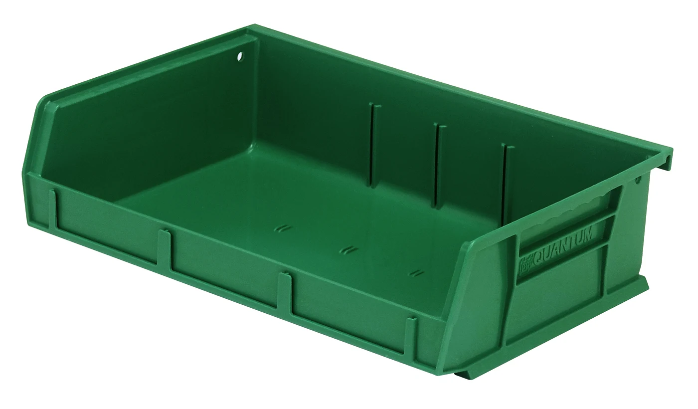 Quantum QUS236GNCS Stack & Hang Bin, 11"W x 7-3/8"D x 3"H, 35 lb capacity, Green, Case of 8