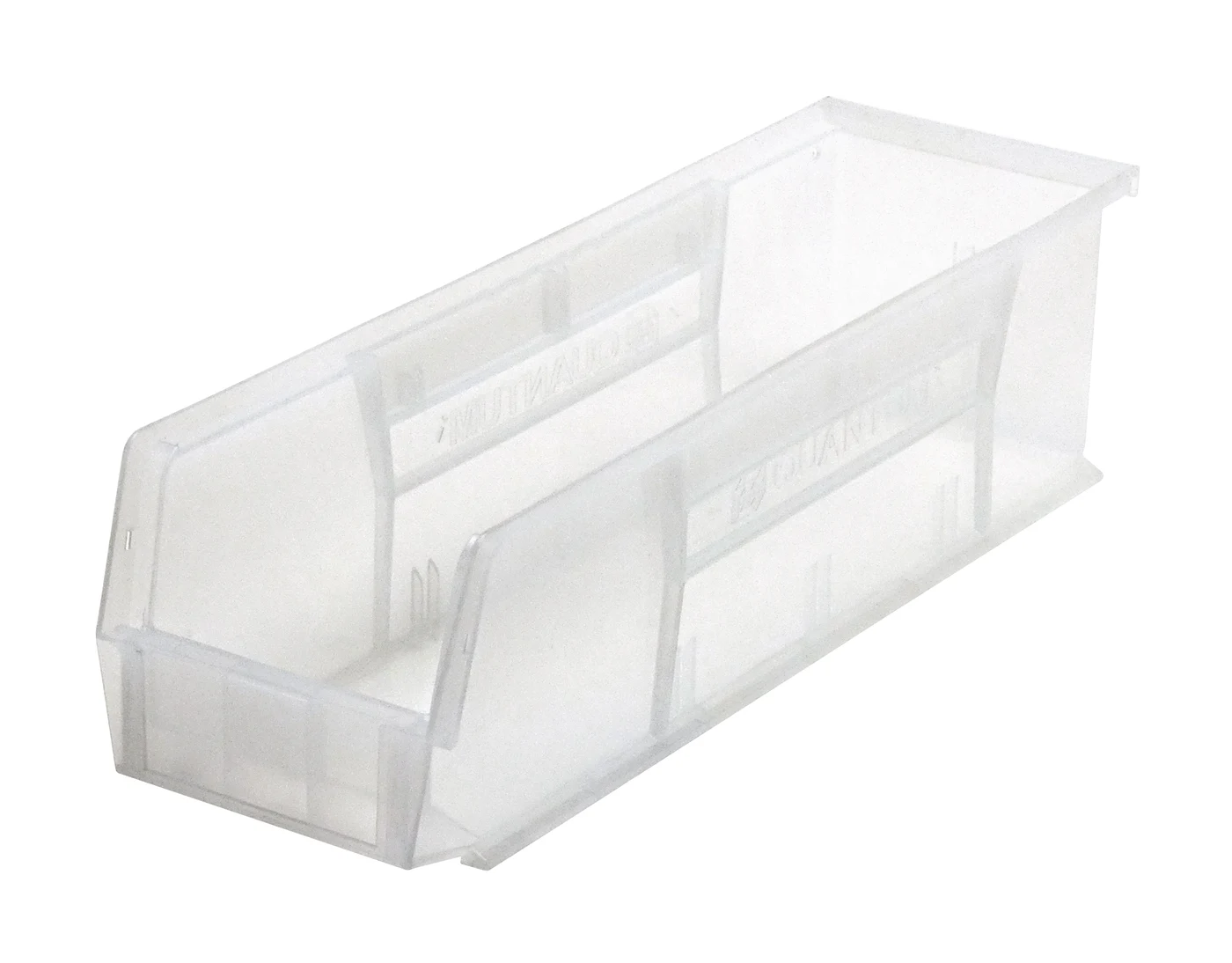 Quantum QUS238CLCS Stack & Hang Bin, 5-1/2"W x 18"D x 5"H, 45 lb capacity, Clear, Case of 12