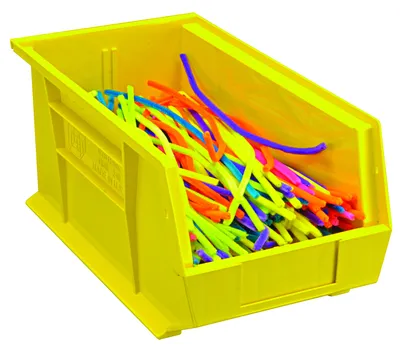 Quantum QUS241YLCS Stack & Hang Bin, 8-1/4"W x 13-5/8"D x 6"H, 65 lb capacity, Yellow, Case of 12 — in use