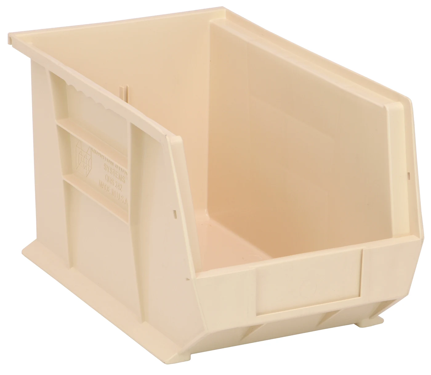 Quantum QUS242IVCS Stack & Hang Bin, 8-1/4"W x 13-5/8"D x 8"H, 65 lb capacity, Ivory, Case of 12