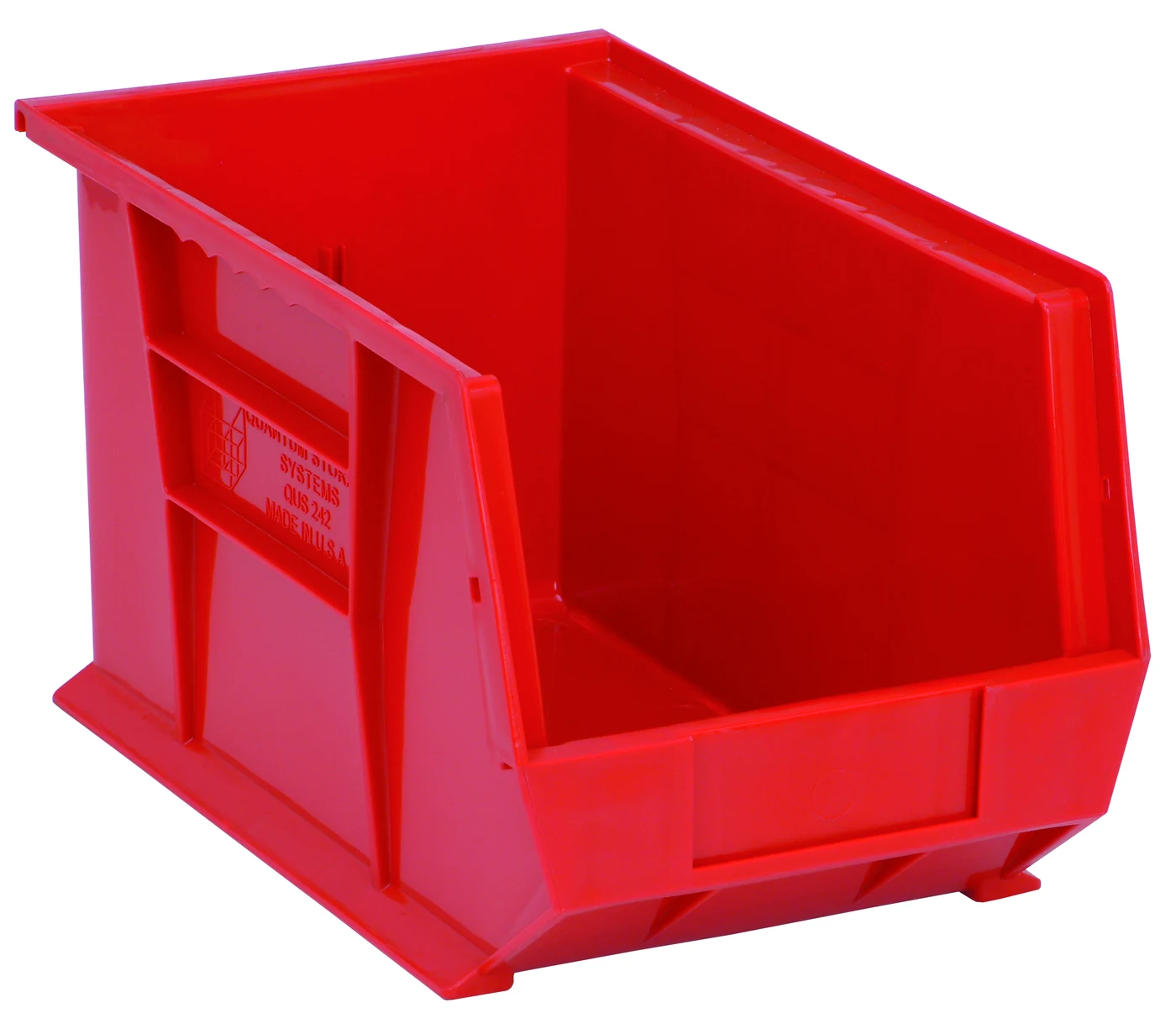Quantum QUS242RDCS Stack & Hang Bin, 8-1/4"W x 13-5/8"D x 8"H, 65 lb capacity, Red, Case of 12