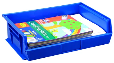 Quantum QUS248BLCS Stack & Hang Bin, 8-1/4"W x 18"D x 7"H, 80 lb capacity, Blue, Case of 6 — in use