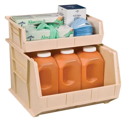 Quantum QUS270IVNB Stack & Hang Bin, 16-1/2"W x 18"D x 11"H, 80 lb capacity, Ivory — in use