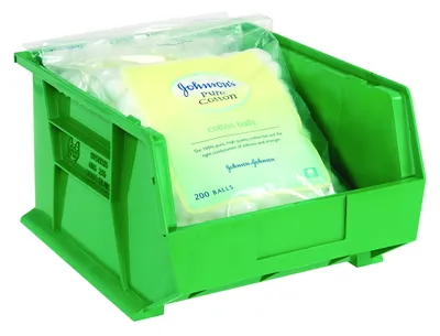 Quantum QUS260GNNB Stack & Hang Bin, 11"W x 18"D x 10"H, 80 lb capacity, Green — in use
