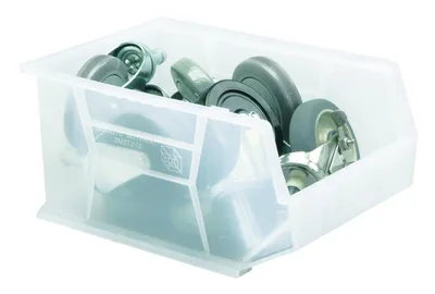 Quantum QUS255CLNB Stack & Hang Bin, 11"W x 16"D x 8"H, 80 lb capacity, Clear — in use