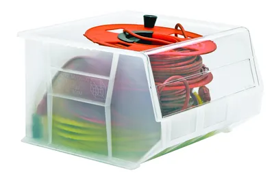 Quantum QUS270SNCS Stack & Hang Bin, 16-1/2"W x 18"D x 11"H, 80 lb capacity, Stone, Case of 3 — in use