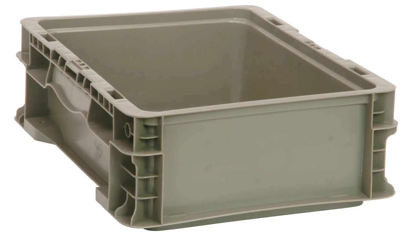Quantum RSO1215-5 Stacker Straight Wall Container, 15"W x 12"L x 5"H, 175 lb capacity, Gray