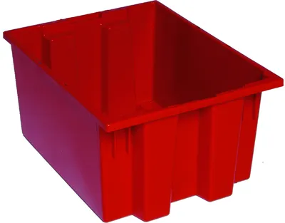 Quantum SNT190RDCS Stack and Nest Tote, 19-1/2"D x 15-1/2"W x 10"H, Red, Case of 6