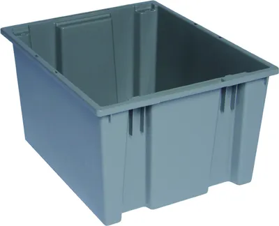 Quantum SNT195GYCS Stack and Nest Tote, 19-1/2"D x 15-1/2"W x 13"H, Gray, Case of 6