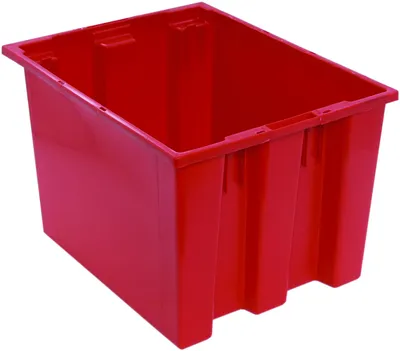 Quantum SNT195RDCS Stack and Nest Tote, 19-1/2"D x 15-1/2"W x 13"H, Red, Case of 6