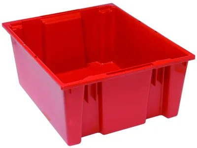 Quantum SNT225RDCS Stack and Nest Tote, 23-1/2"D x 19-1/2"W x 10"H, Red, Case of 3