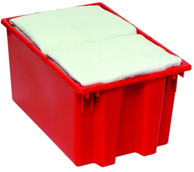 Quantum SNT300RDNB Stack and Nest Tote, 29-1/2"D x 19-1/2"W x 15"H, Red — in use