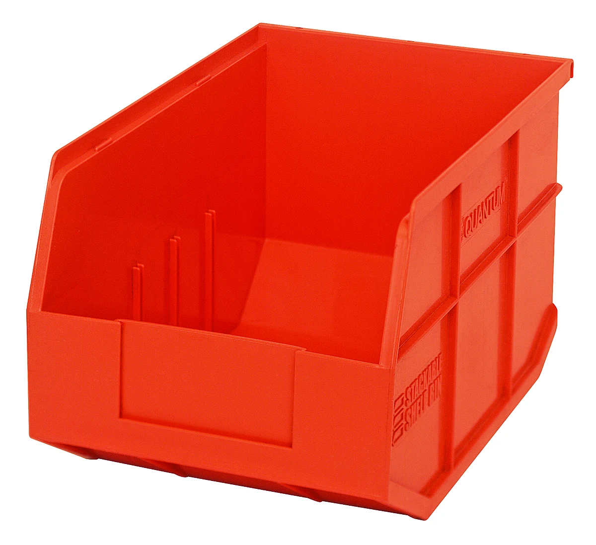 Quantum SSB423ORCS Stackable Shelf Bin, 8-1/4"W x 12"D x 7"H, Orange, Case of 6