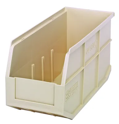Quantum SSB441IVCS Stackable Shelf Bin, 6"W x 14"D x 7"H, Ivory, Case of 6