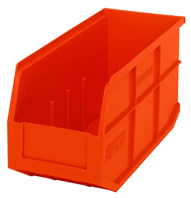 Quantum SSB441ORCS Stackable Shelf Bin, 6"W x 14"D x 7"H, Orange, Case of 6