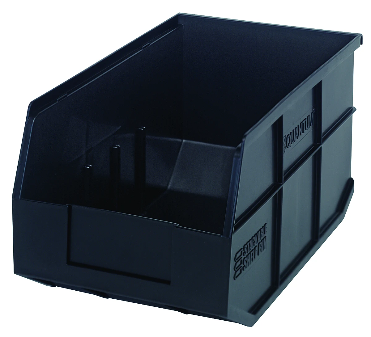 Quantum SSB443BKCS Stackable Shelf Bin, 8-1/4"W x 14"D x 7"H, Black, Case of 12