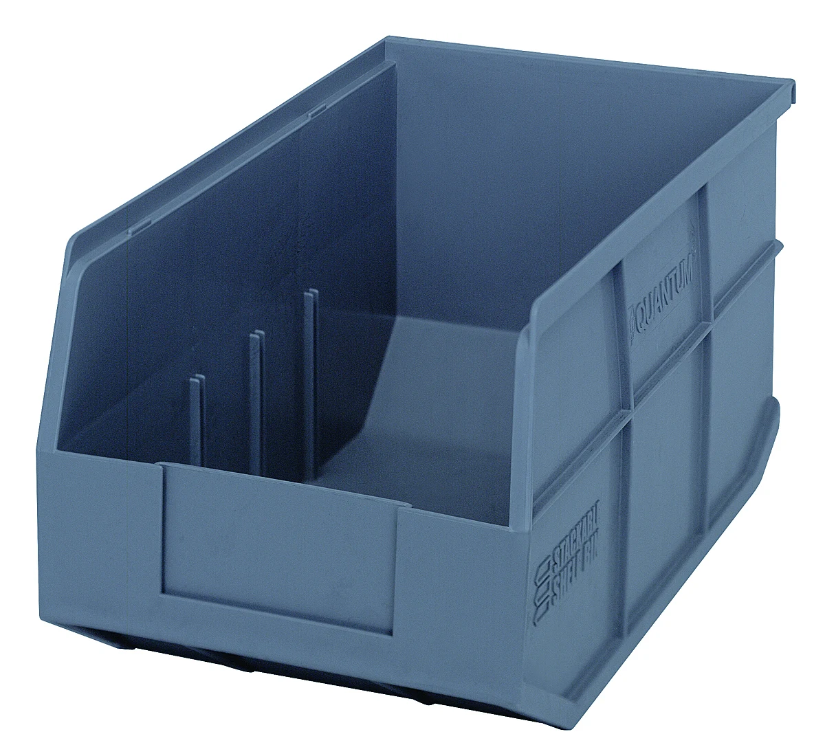 Quantum SSB443GYCS Stackable Shelf Bin, 8-1/4"W x 14"D x 7"H, Gray, Case of 12