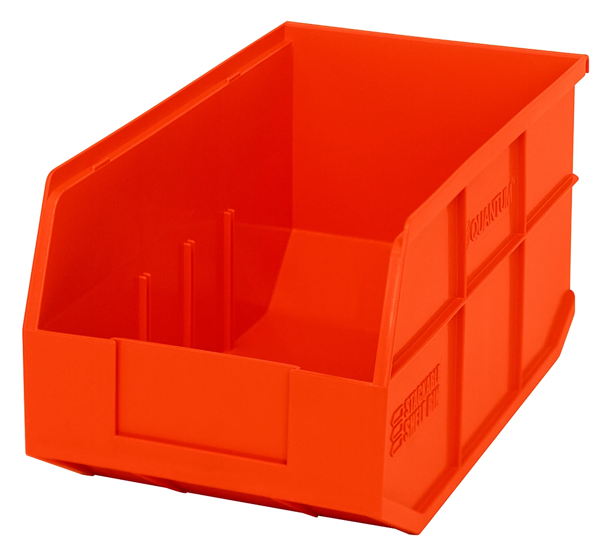 Quantum SSB443ORCS Stackable Shelf Bin, 8-1/4"W x 14"D x 7"H, Orange, Case of 12
