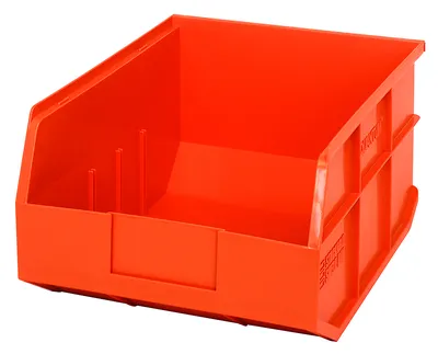 Quantum SSB445ORCS Stackable Shelf Bin, 11"W x 14"D x 7"H, Orange, Case of 6