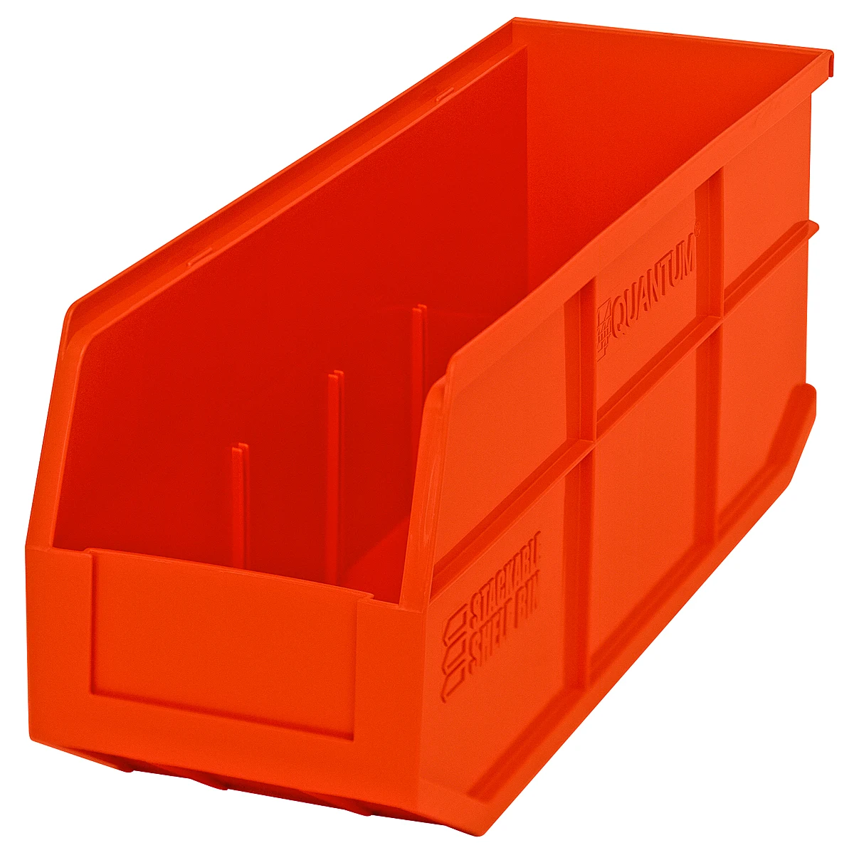 Quantum SSB461ORCS Stackable Shelf Bin, 6"W x 18"D x 7"H, Orange, Case of 6